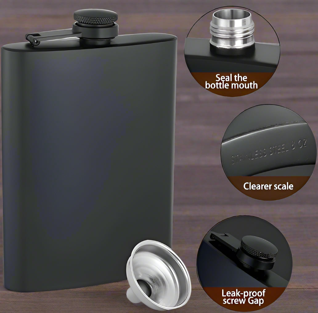 Stainless Steel Engraved Hip Flask - 8oz Capacity, Customized