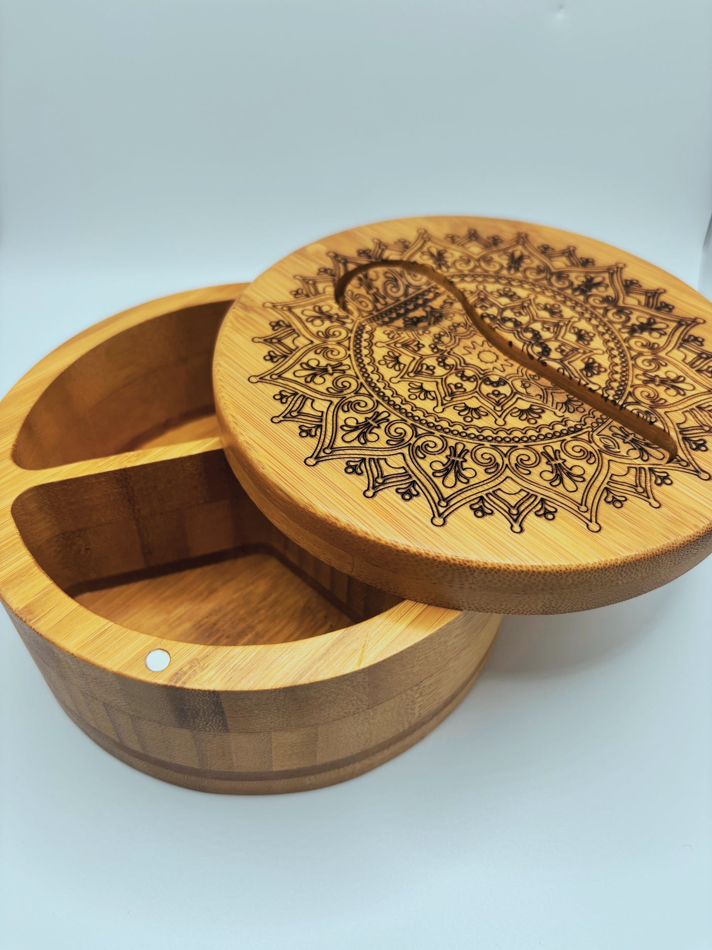 Elegant Spice Storage - Handcrafted Bamboo Salt Cellar with Lotus Design