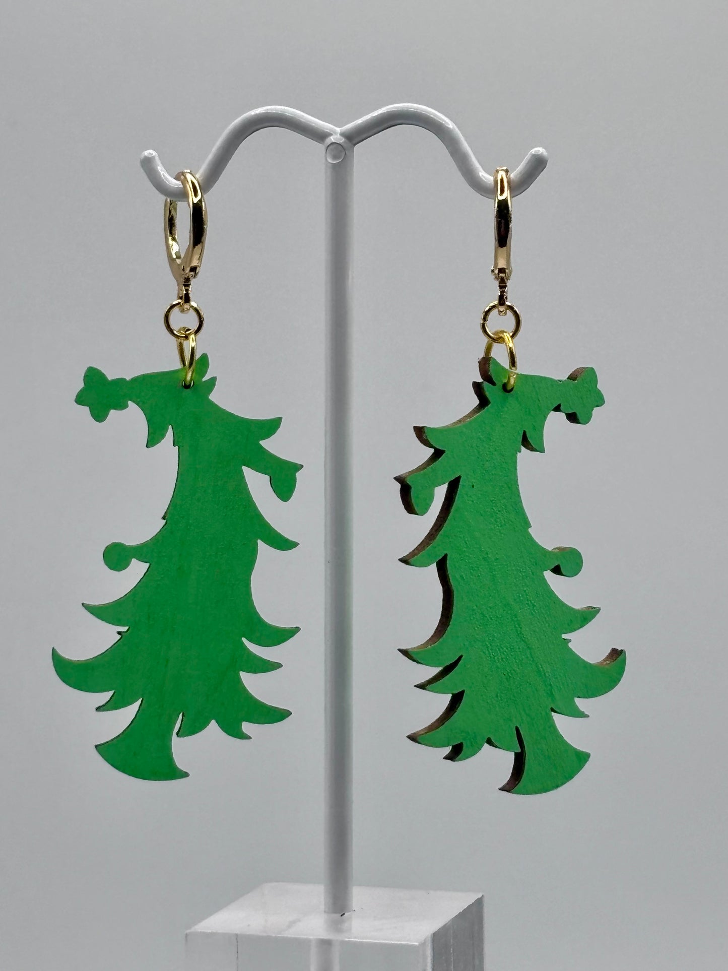 Hand Painted Adorable Christmas Tree Earrings with Hypoallergenic Clasp