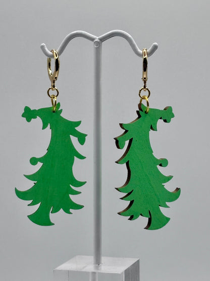 Hand Painted Adorable Christmas Tree Earrings with Hypoallergenic Clasp