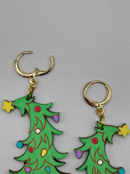 Hand Painted Adorable Christmas Tree Earrings with Hypoallergenic Clasp