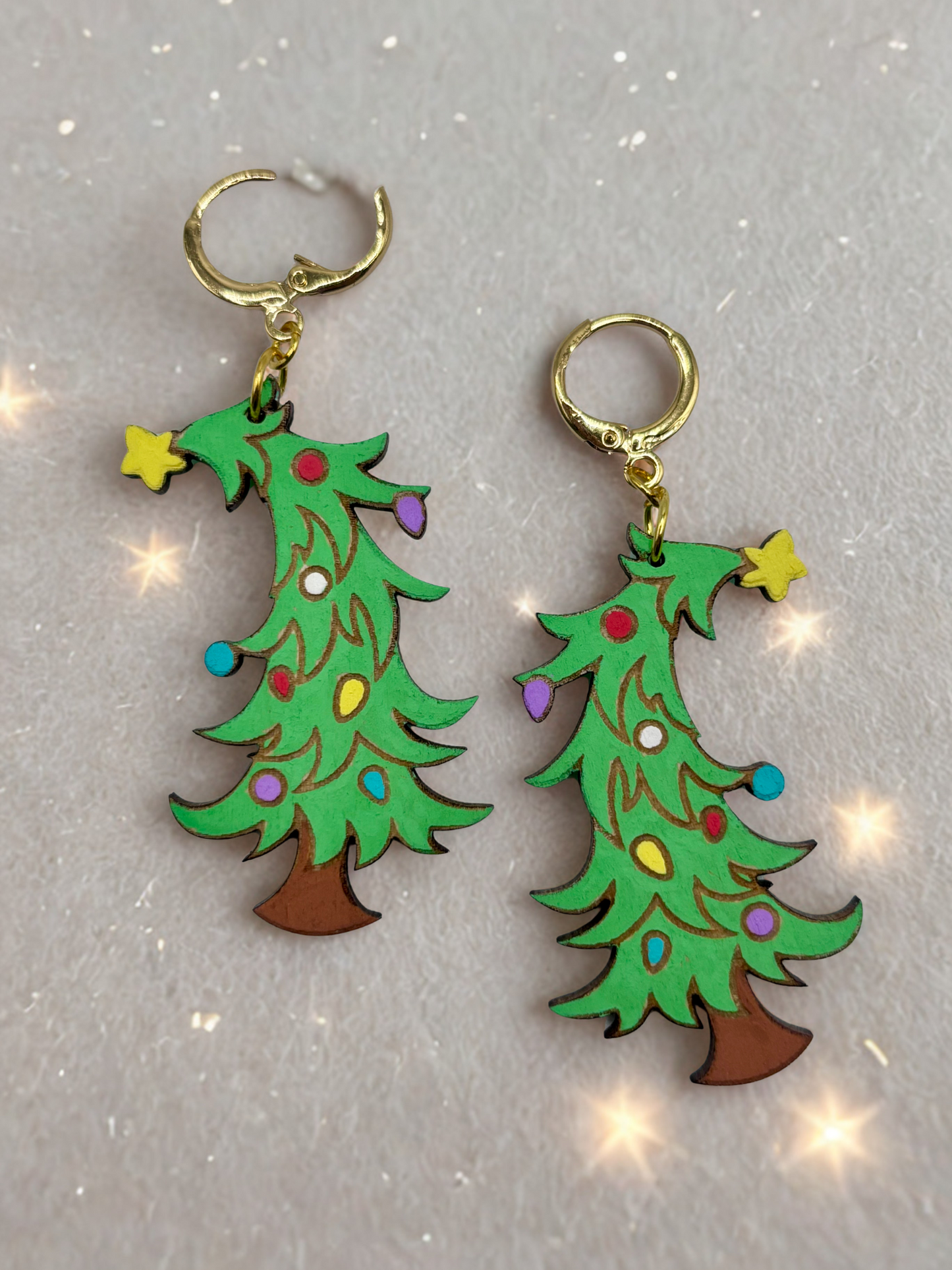 Hand Painted Adorable Christmas Tree Earrings with Hypoallergenic Clasp