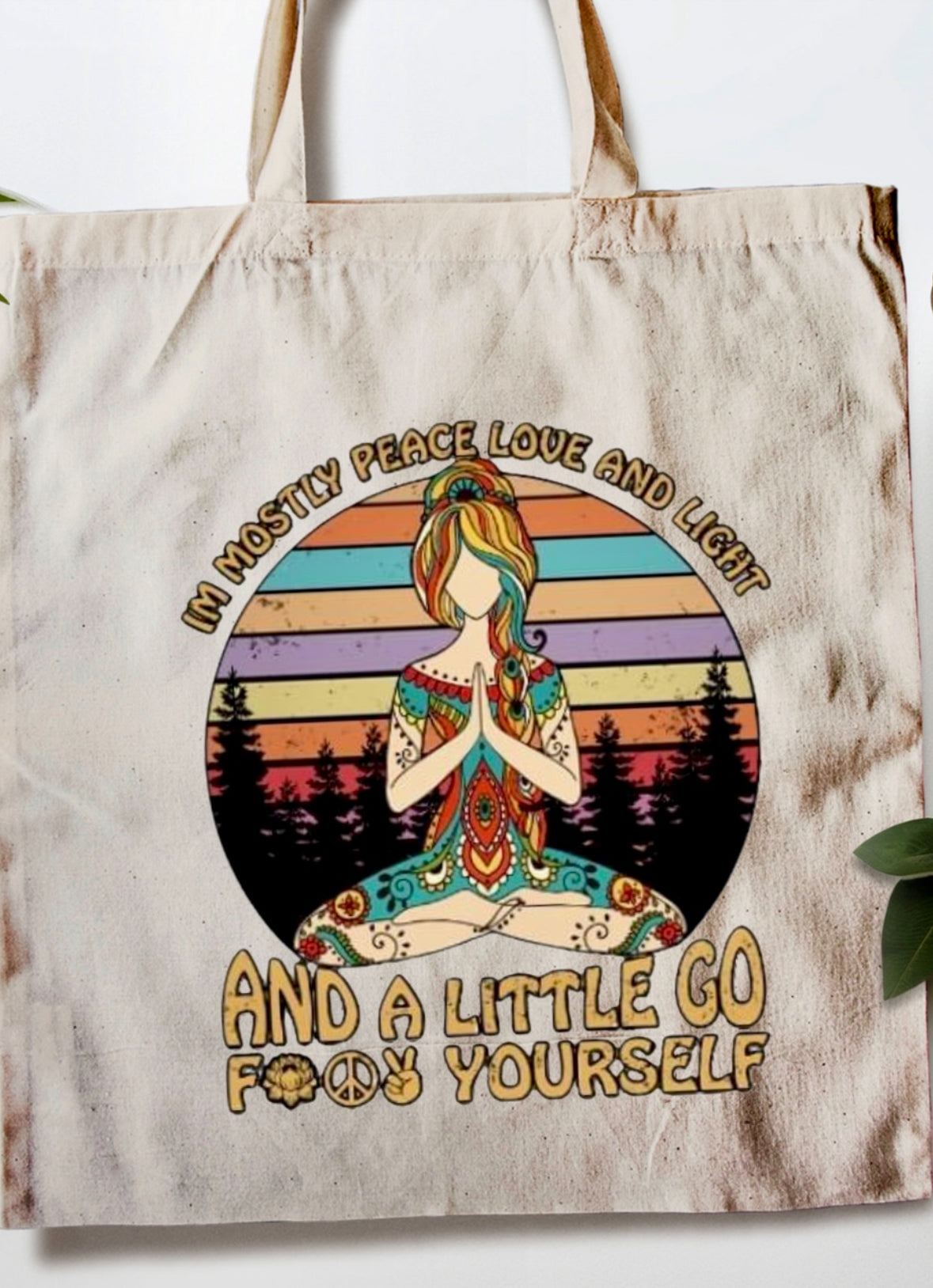 Natural Materials Canvas Tote Bag: Spread Peace, Love, and Light (with a hint of sass!)