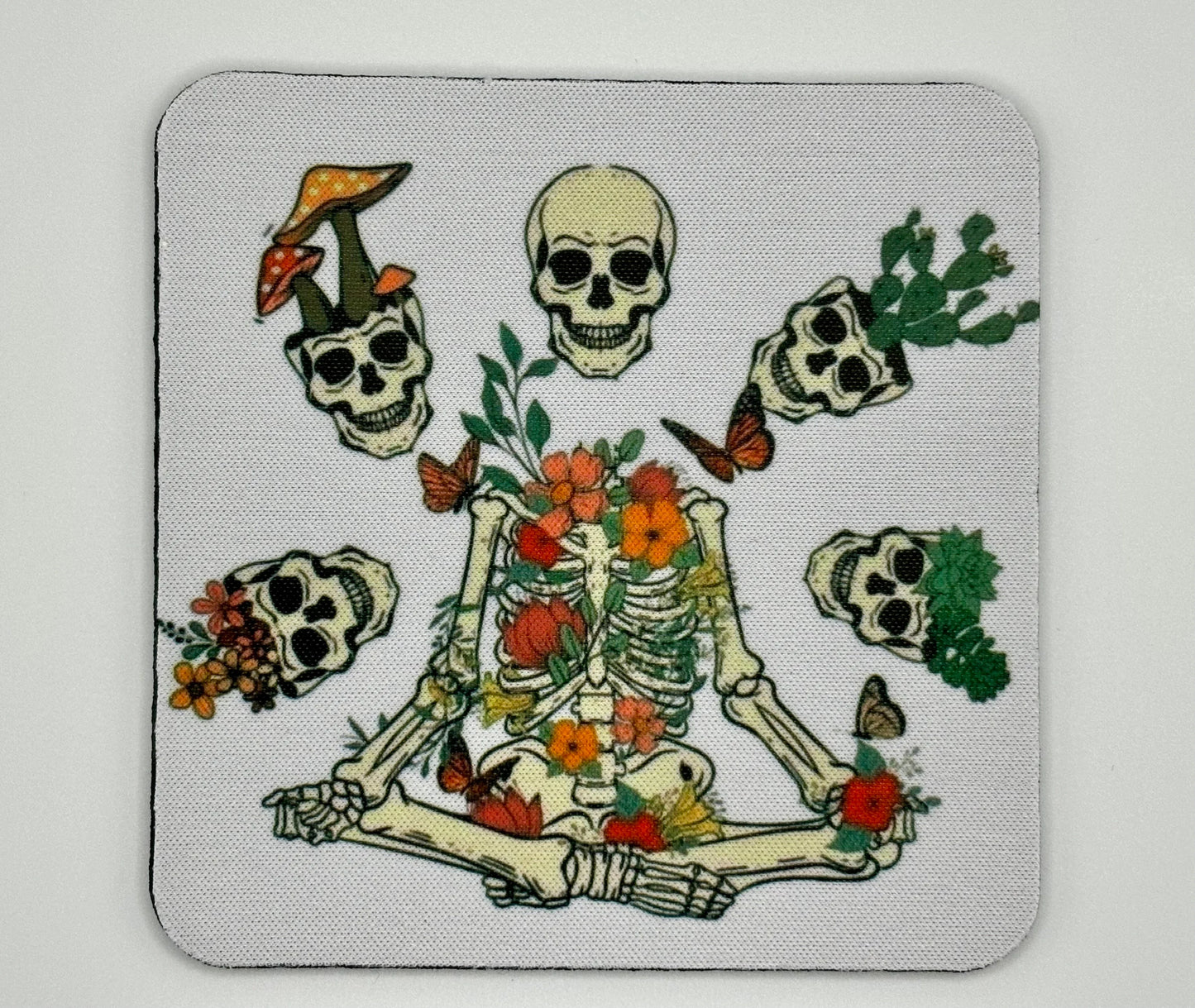 Gothic Chic: Set of 4 Coasters Featuring Plants and Skeletons - A Conversation Starter!