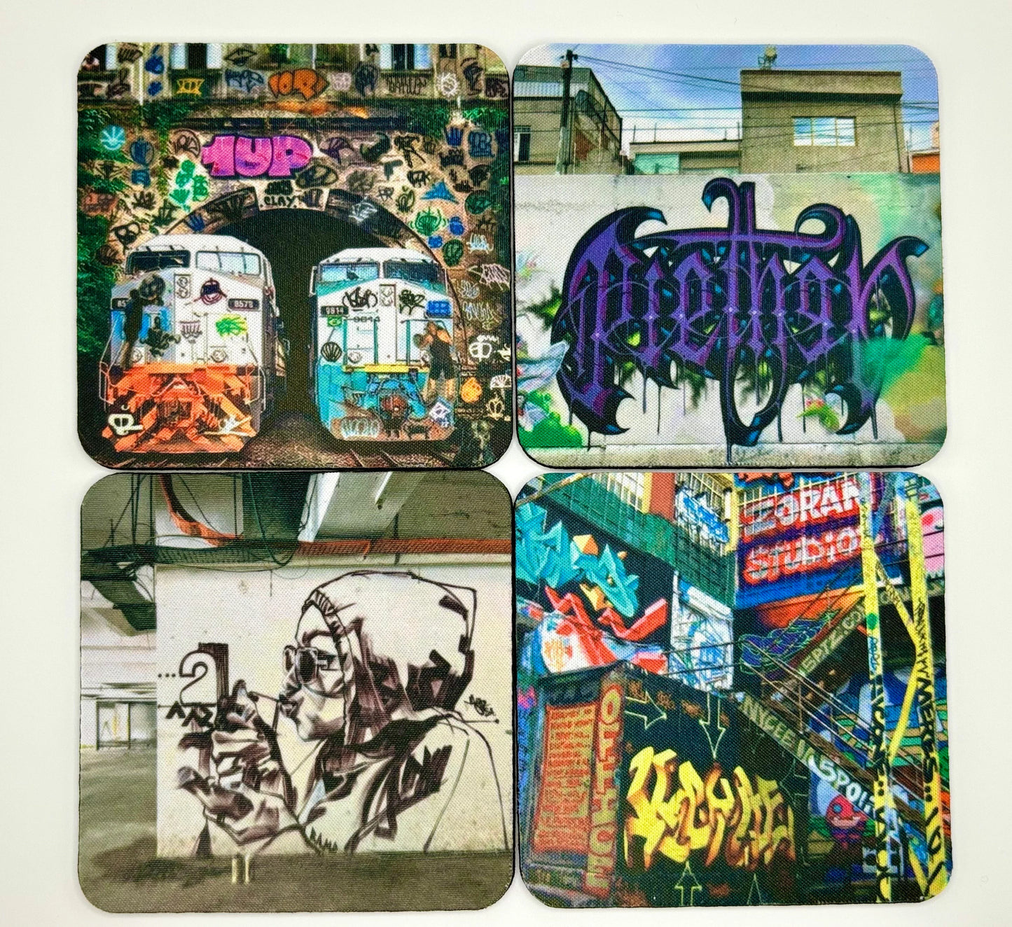 Street Art Inspired Coasters! Vibrant décor for your Home.  (Set of 4)