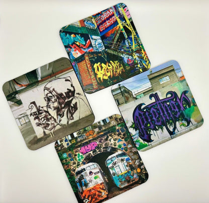 Street Art Inspired Coasters! Vibrant décor for your Home.  (Set of 4)