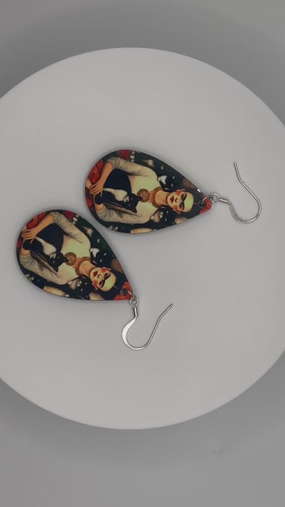 Handmade Funky Frida Kahlo Cat Earrings - Unique Wearable Art for Cat and Art Enthusiasts